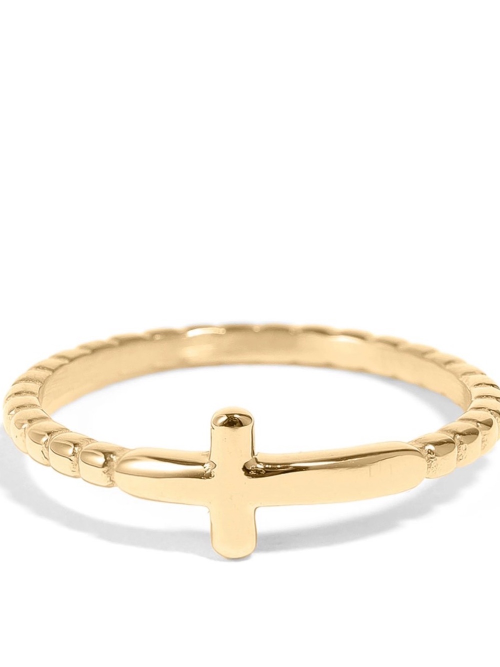 18K Gold PVD Stainless Steel Beaded Cross Stacking Ring